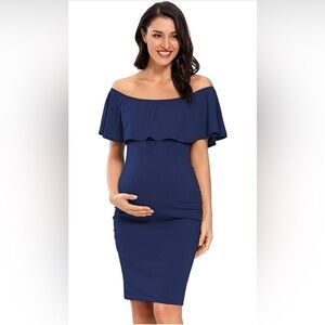 Chic Off-Shoulder Navy Midi Dress